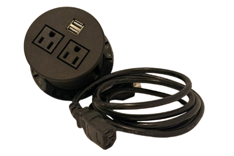 Round desktop socket, 2 outlet, 2 USBs