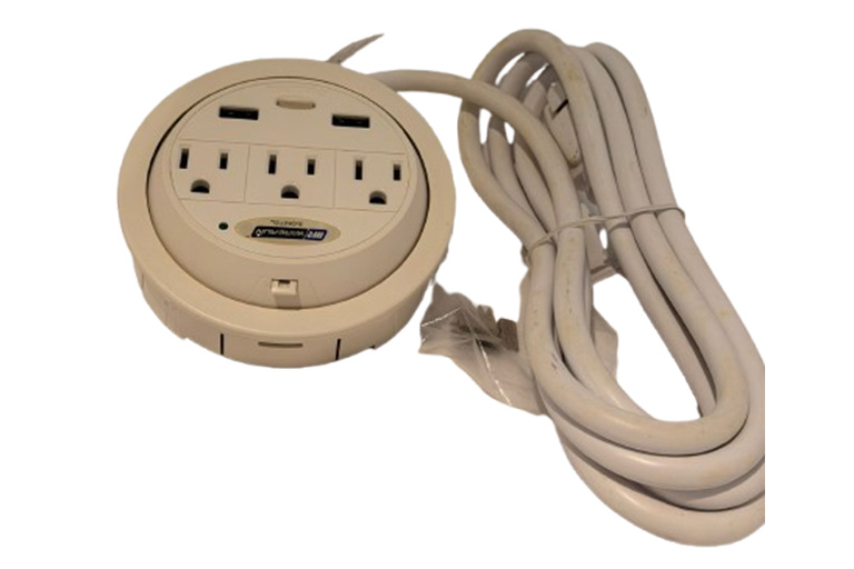 Round desktop socket, 3 outlets, 2 USBs