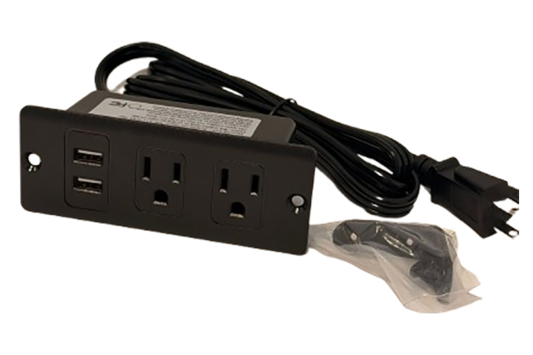 Rectangular desktop socket, 2 outlets, 2 USBs