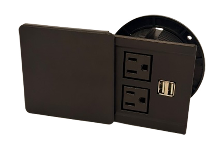 Socket with slider top, 2 outlets, 2 USBs