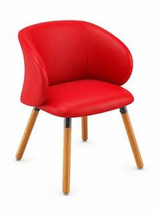 CVBEE36706TVNL130: Fixed Chair, Wooden Legs, Red Vinyl Excellent